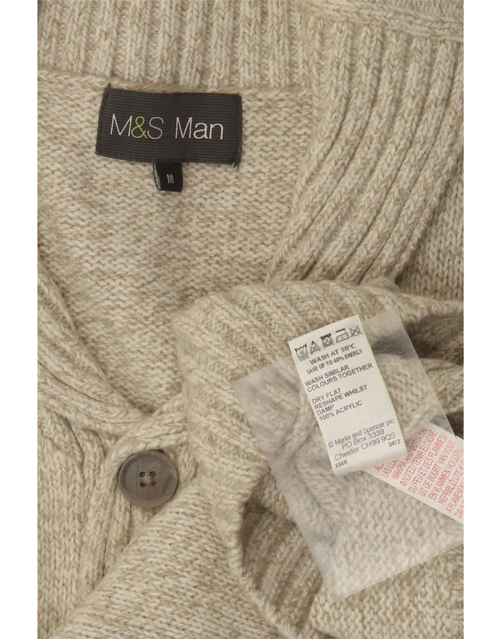 Marks & Spencer Herren-Pullover mit Schalkragen, Mittelgrün geflecktes Acryl