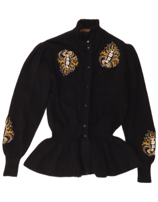 Vintage Damen Cardigan Pullover UK 12 Medium Schwarz Floral