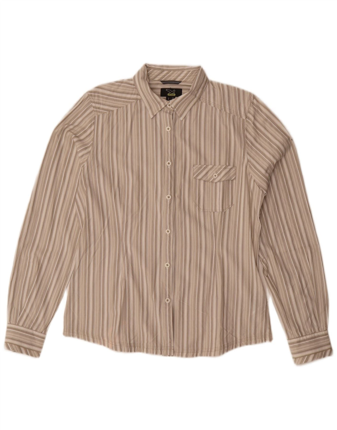 SALEWA Damen-Hemd UK 10 Small Beige gestreift aus Baumwolle