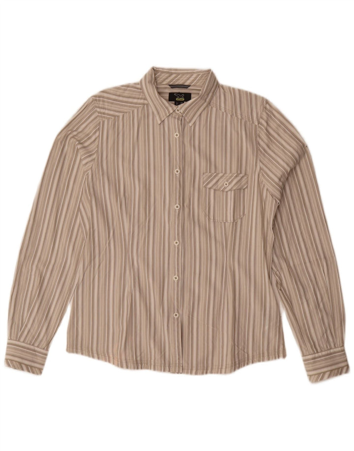 SALEWA Damen-Hemd UK 10 Small Beige gestreift aus Baumwolle