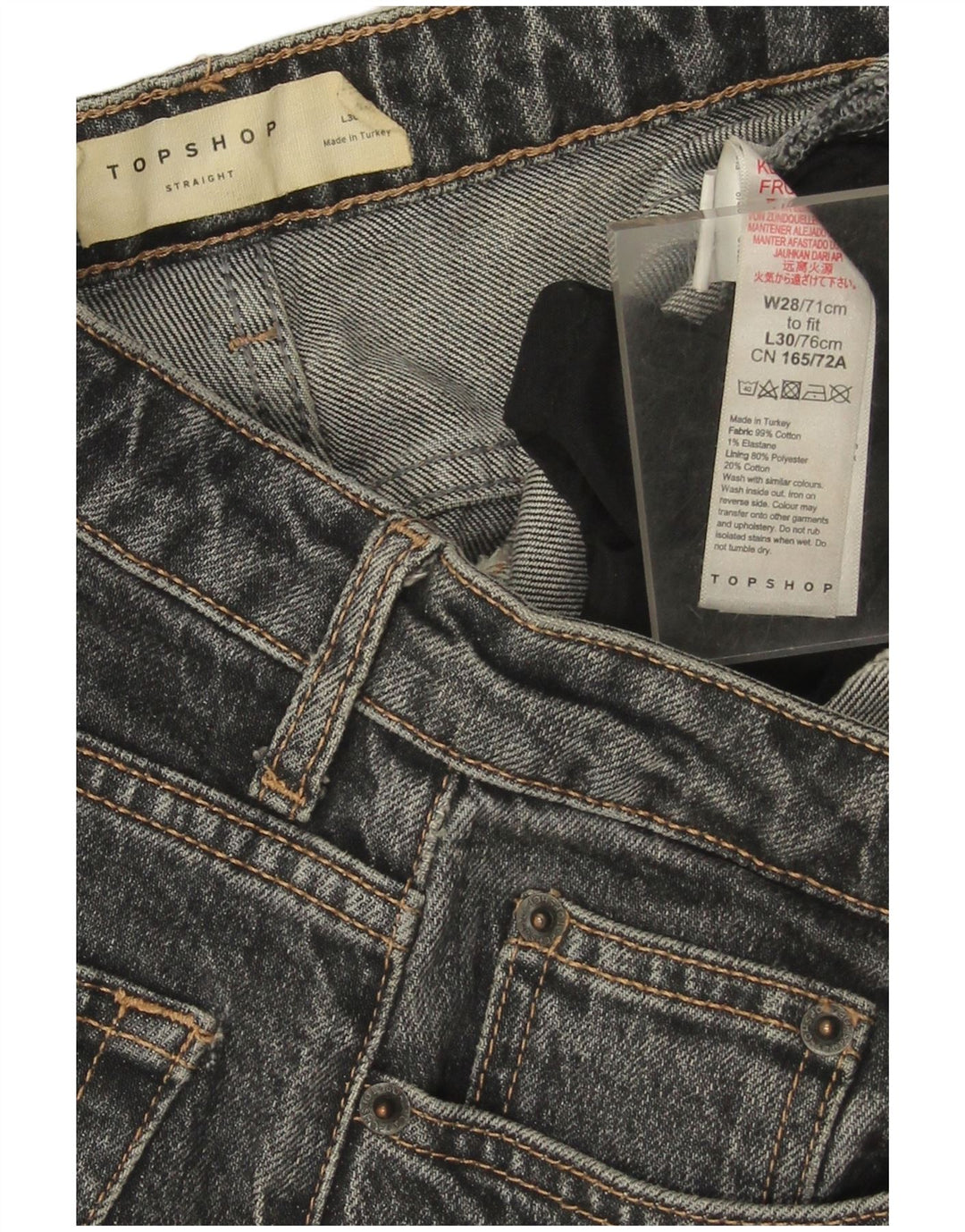 Topshop Damen Straight Jeans W28 L25 Graue Baumwolle