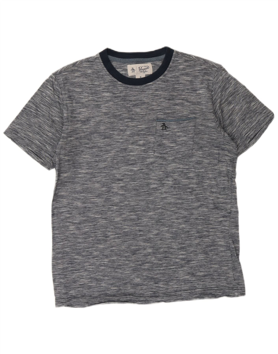 PENGUIN Herren-T-Shirt-Oberteil aus mittelblauer, gesprenkelter Baumwolle