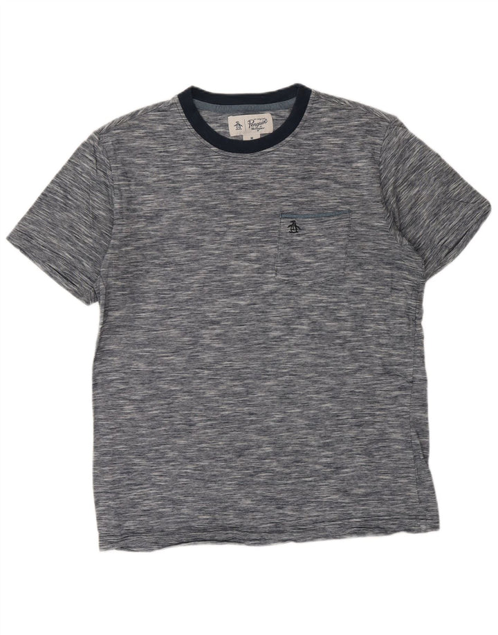 PENGUIN Herren-T-Shirt-Oberteil aus mittelblauer, gesprenkelter Baumwolle