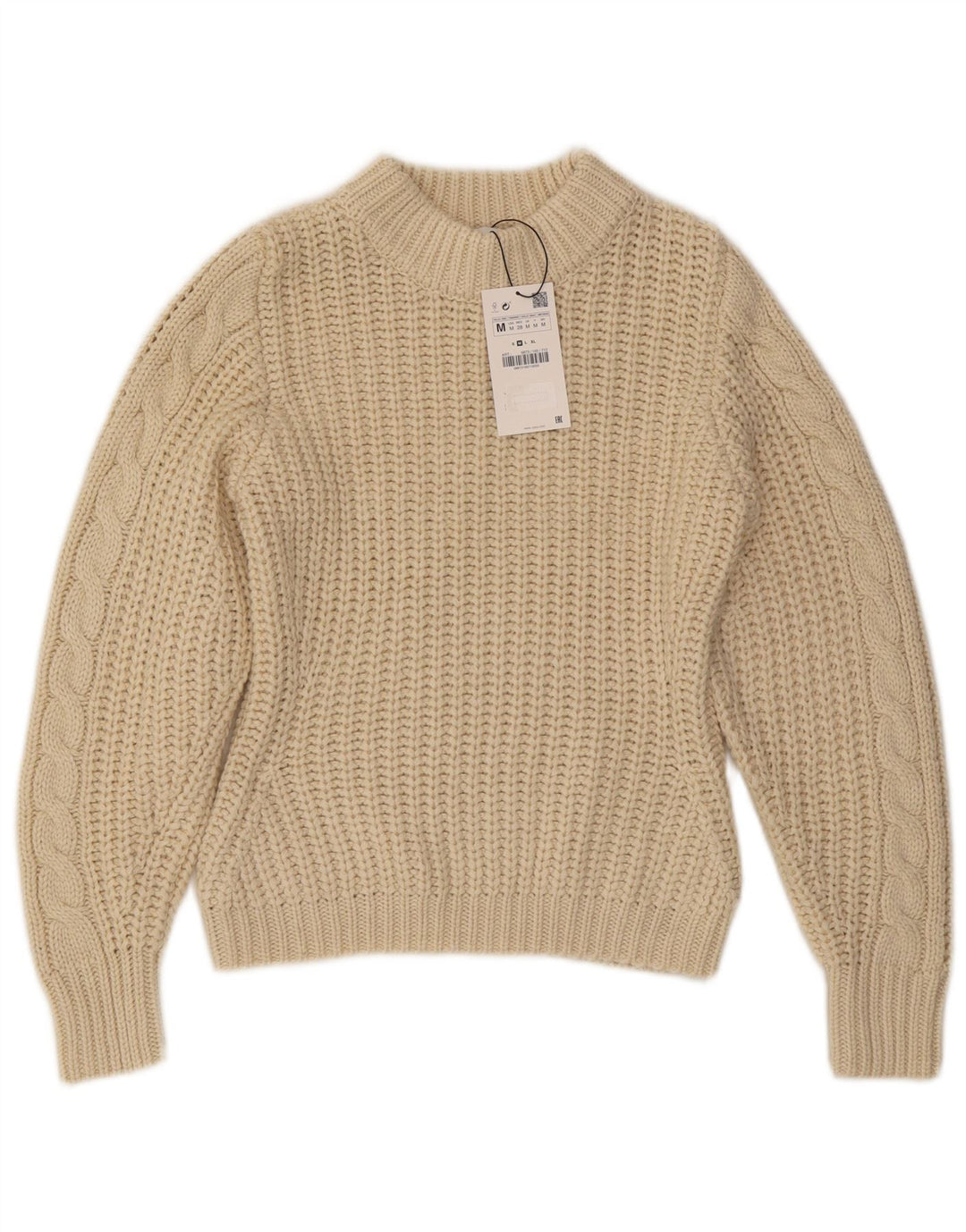 ZARA Damen Crop Rollkragenpullover Pullover UK 14 Medium Beige Polyester