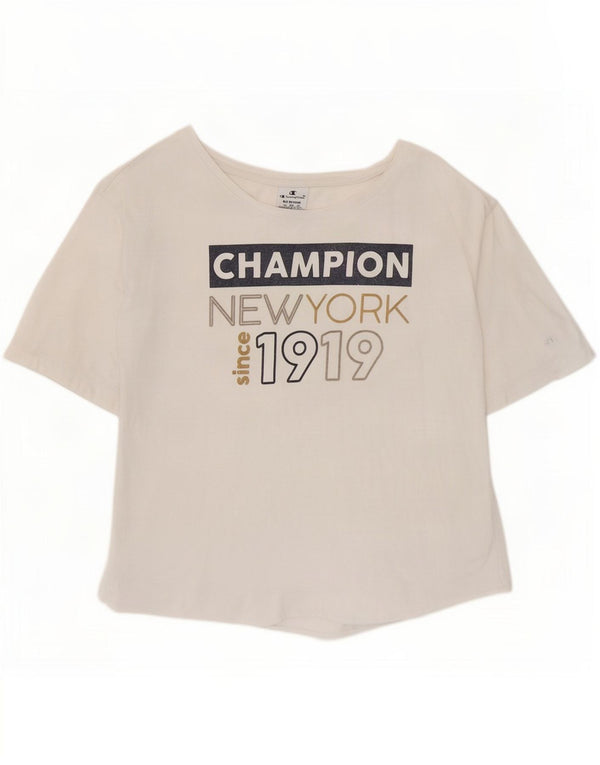 Champion Damen Crop Graphic T-Shirt Top UK 14 Mittelweiße Baumwolle