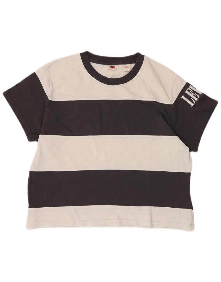 Levi's Damen Crop Oversize Graphic T-Shirt Top UK 6 XS Schwarz gestreift