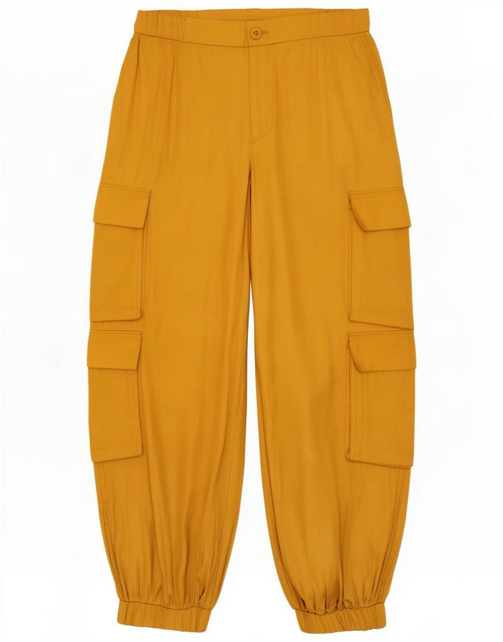 Zara Damen Crop Cargo Hose Groß W30 L23 Gelbes Polyester