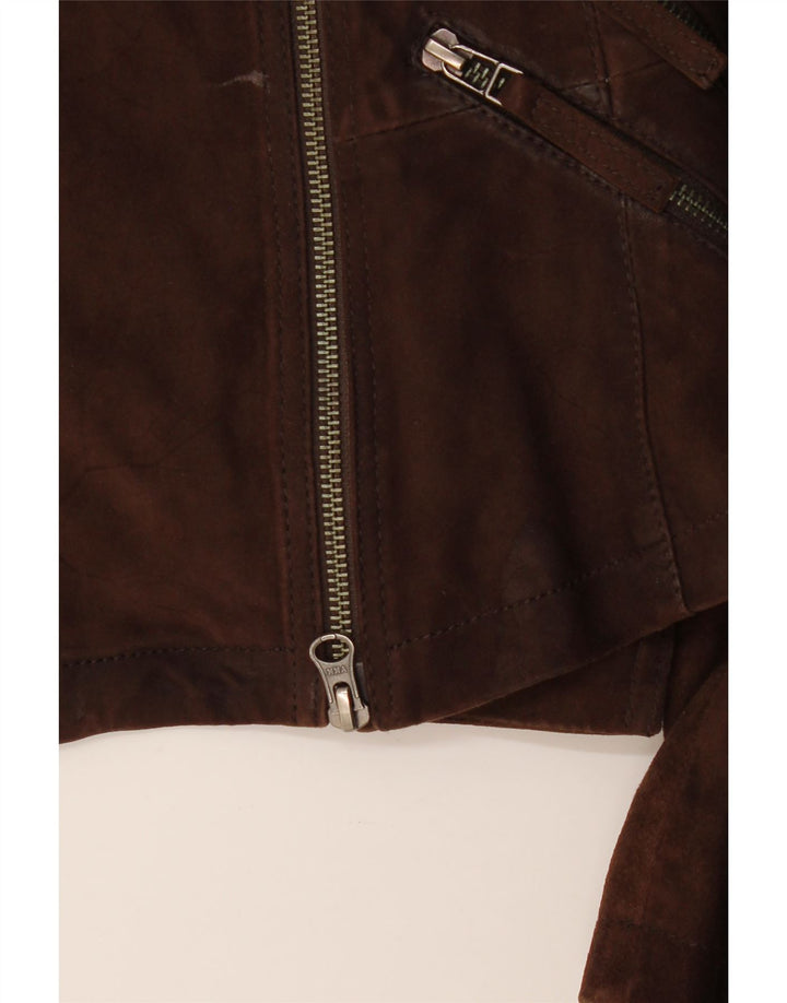 On Stage Damen-Bikerjacke aus Leder IT 38 XS Braunes Colourblock-Leder