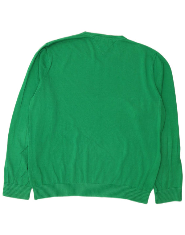 Tommy Hilfiger Herren-Pullover mit V-Ausschnitt, XL, grüne Baumwolle
