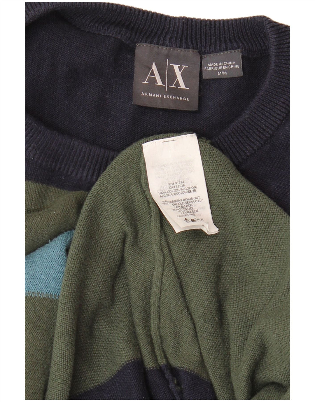 ARMANI EXCHANGE Herren-Pullover mit Rundhalsausschnitt, mittlerer Marineblau-Farbblock