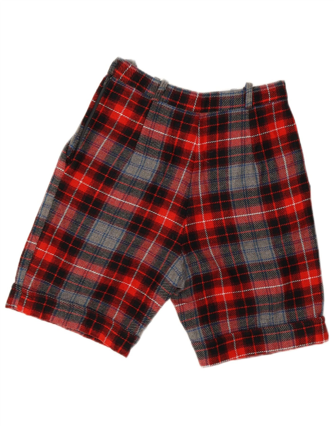 VINTAGE Damen-Chinoshorts mit hoher Taille, Größe 42, mittelgroß, W28, rot karierte Wolle