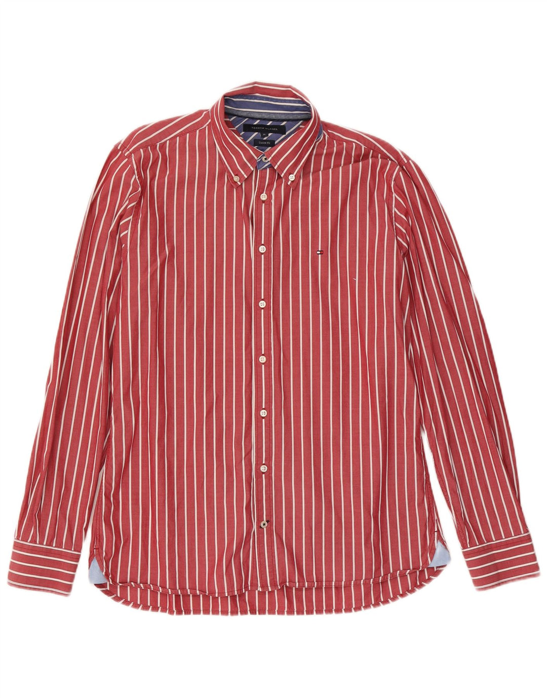 Tommy Hilfiger Herren-Hemd mit individueller Passform, Mittelrote Nadelstreifen-Baumwolle