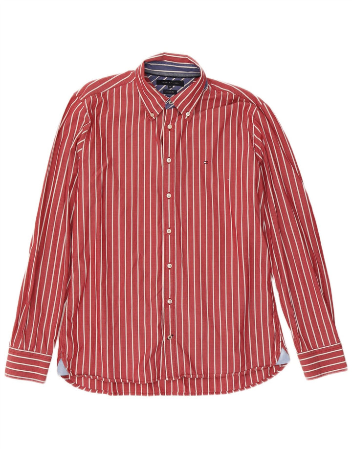 Tommy Hilfiger Herren-Hemd mit individueller Passform, Mittelrote Nadelstreifen-Baumwolle