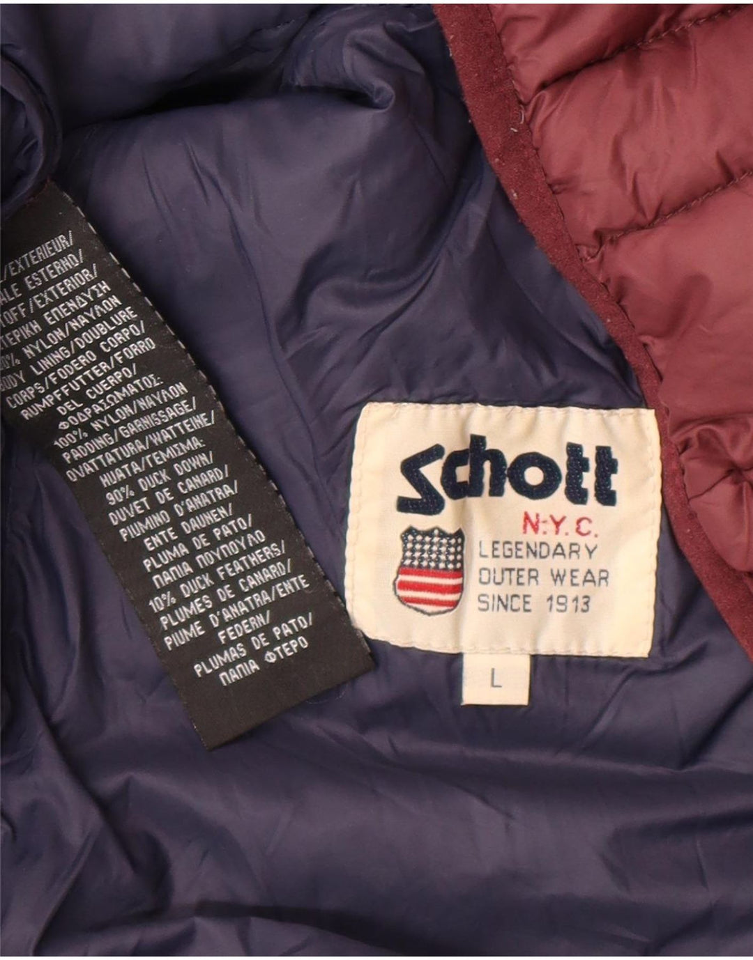 Schott Herren-Jacke mit Kapuze, gepolstert, Gr. 40, groß, burgunderrotes Nylon