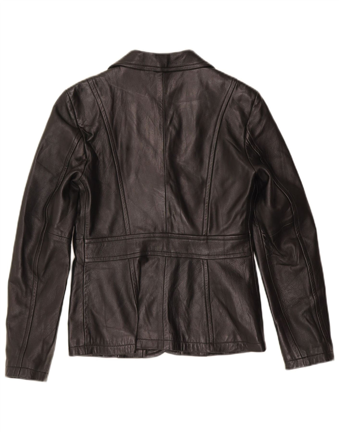 Benetton Damen 3-Knopf-Lederblazer IT 42 Mittelschwarzes Leder