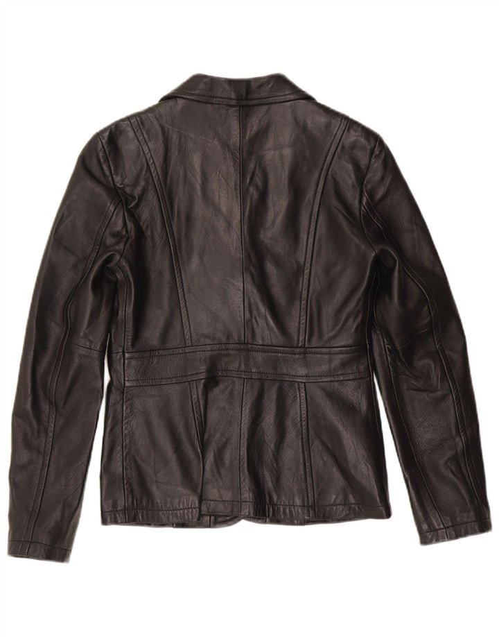 Benetton Damen 3-Knopf-Lederblazer IT 42 Mittelschwarzes Leder