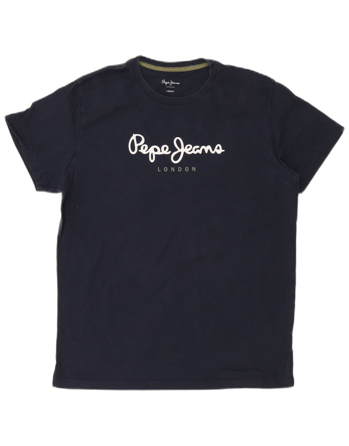 PEPE JEANS Herren-T-Shirt mit normaler Passform und Grafik, groß, marineblaue Baumwolle
