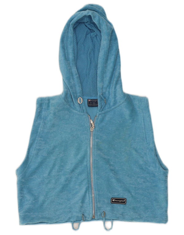 Champion Damen Crop Ärmellose Kapuzen-Fleecejacke UK 14 Large Blau