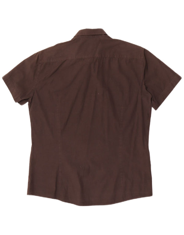 Hugo Boss Herren Kurzarm-Slim-Fit-Hemd XL aus brauner Baumwolle