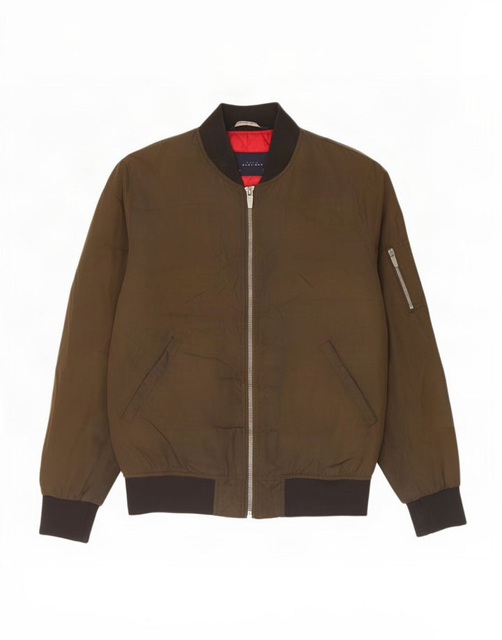 Zara Herren Bomberjacke UK 40 Large Khaki Colourblock Polyester