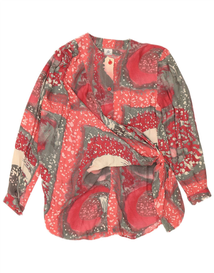 Vintage Damen Bluse mit abstraktem Muster, langärmelig, UK 20 2XL, Rot