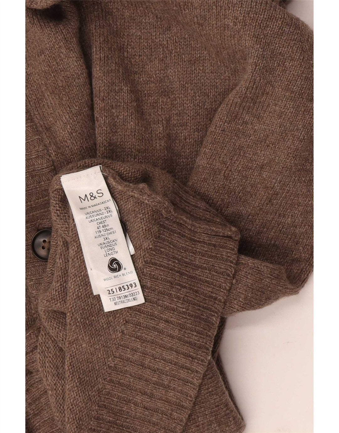 Marks & Spencer Herren-Cardigan-Pullover 2XL Braun gefleckte Wolle