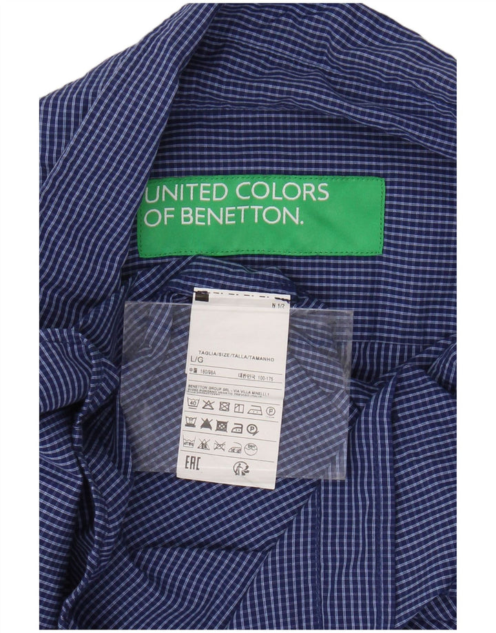 BENETTON Herrenhemd, groß, blau kariert, Baumwolle