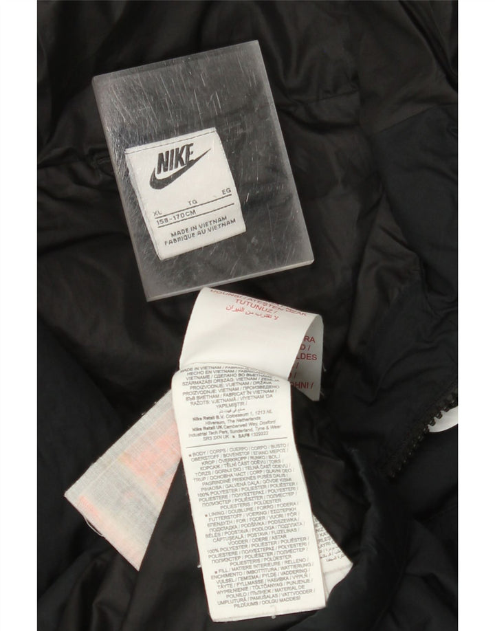 NIKE Wattierte Jungenjacke mit Kapuze, 13–14 Jahre, XL, schwarzes Polyester