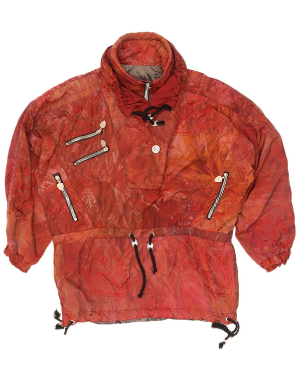 Vintage Damen Anorakjacke mit abstraktem Muster, lockere Passform, UK 44, 2XL, Rot