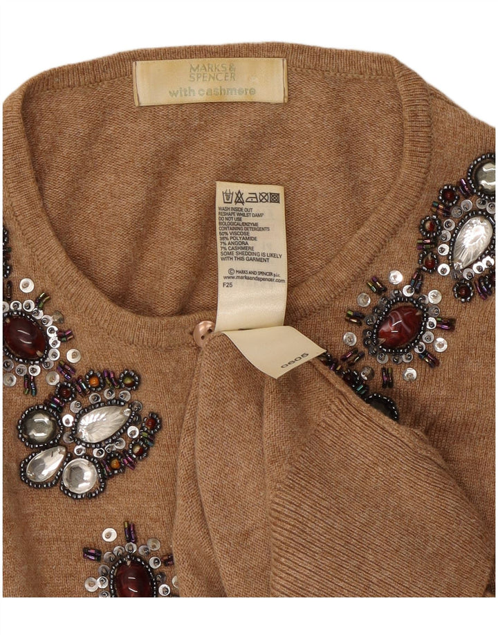 Marks & Spencer Damen-Cardigan mit abstraktem Muster, Gr. 14, Mittelbraun