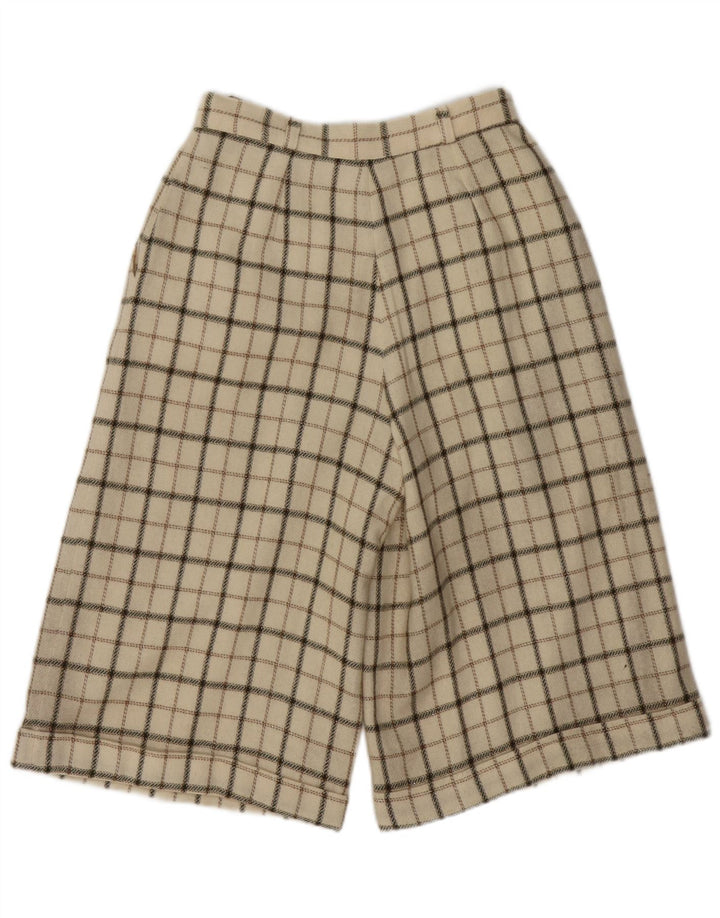 VINTAGE Lässige Damen-Shorts mit hoher Taille, mittelgroß, W26, beige karierte Wolle