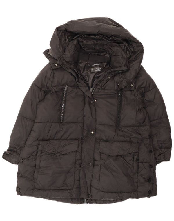 Zara Damen-Jacke mit Kapuze, gepolstert, UK 14, Mittelschwarzes Nylon