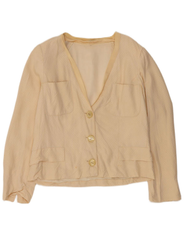 Vintage Damen 3-Knopf-Blazerjacke UK 14 Mittelbeige Seide