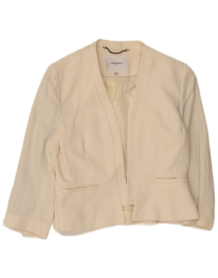 L.K. Bennett Damen-Blazerjacke mit 3/4-Ärmeln, UK 12, mittelbeigeiges Leinen