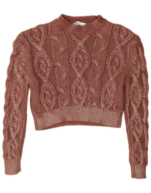 Zara Damen-Pullover, 3/4-Ärmel, bauchfrei, Rundhalsausschnitt, Gr. 10, Größe S, Rosa