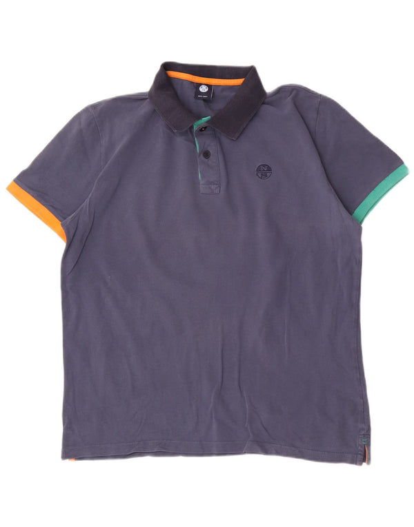 North Sails Herren-Poloshirt aus mittelblauer, marineblauer Colourblock-Baumwolle