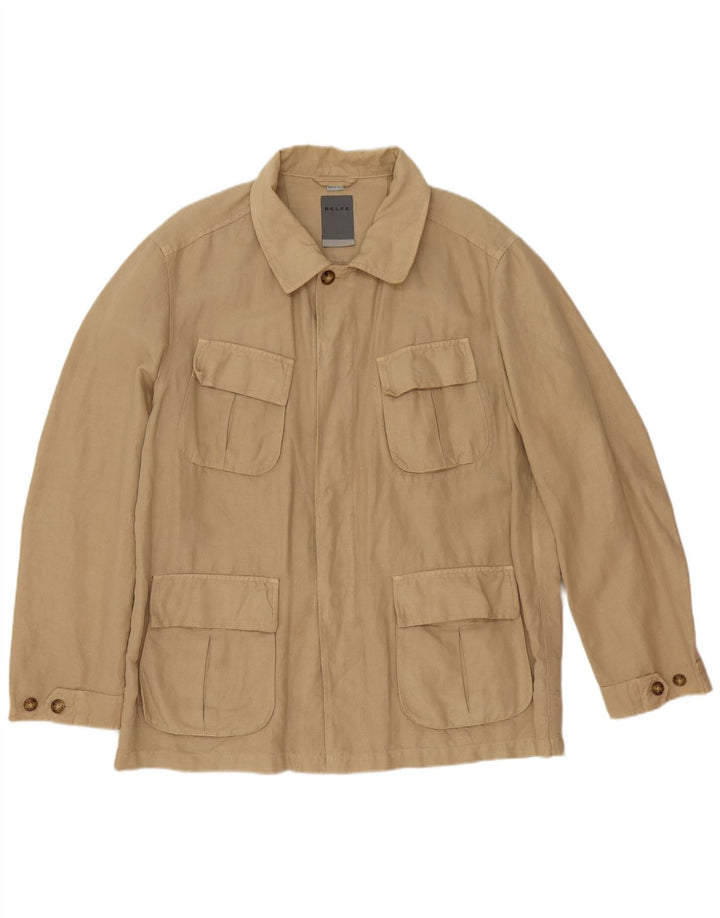 Belfe Herren-Utility-Jacke UK 44 2XL Beige Baumwolle