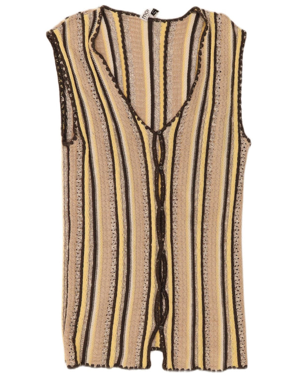 Monari Womens Longline Cardigan Sweater UK 14 Large Beige Striped