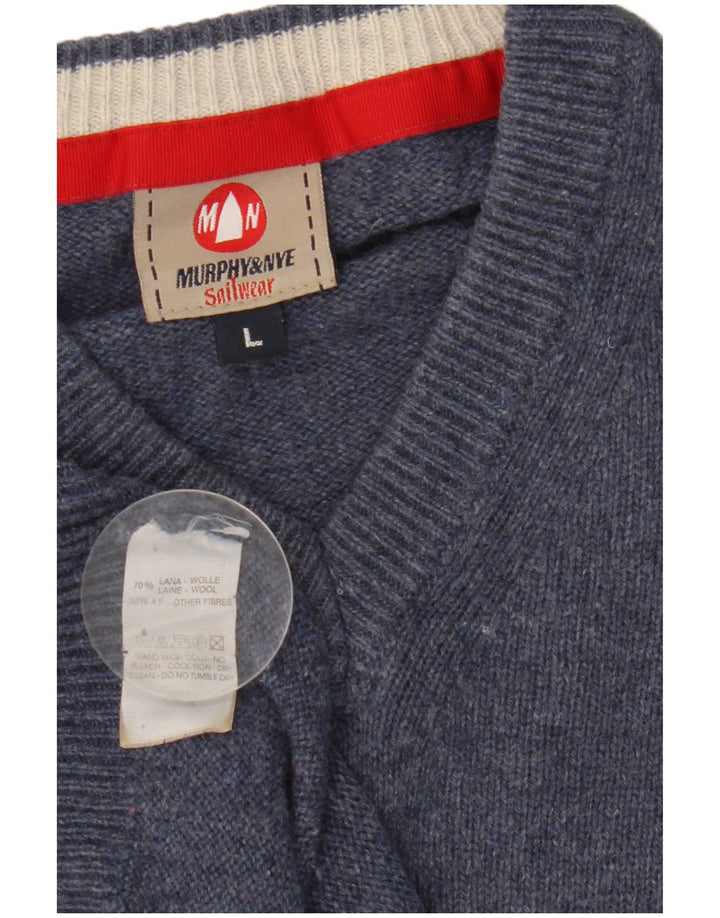 Murphy & Nye Herren-Pullover mit V-Ausschnitt, große blaue Wolle