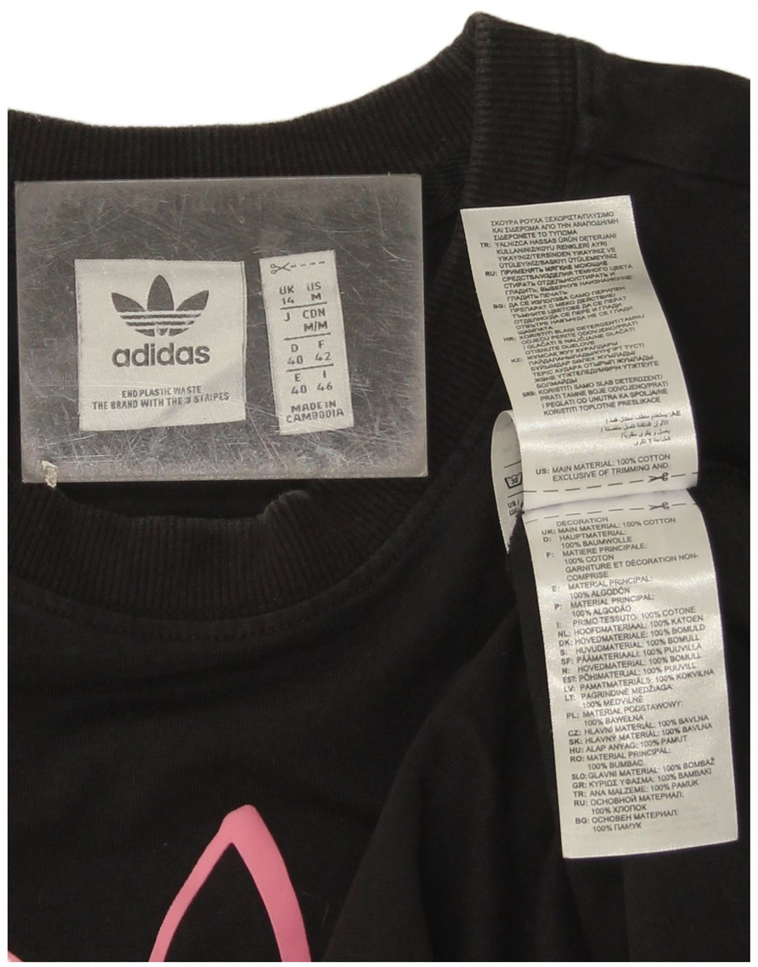 Adidas Damen Graphic Top Langarm UK 14 Medium Schwarz Baumwolle