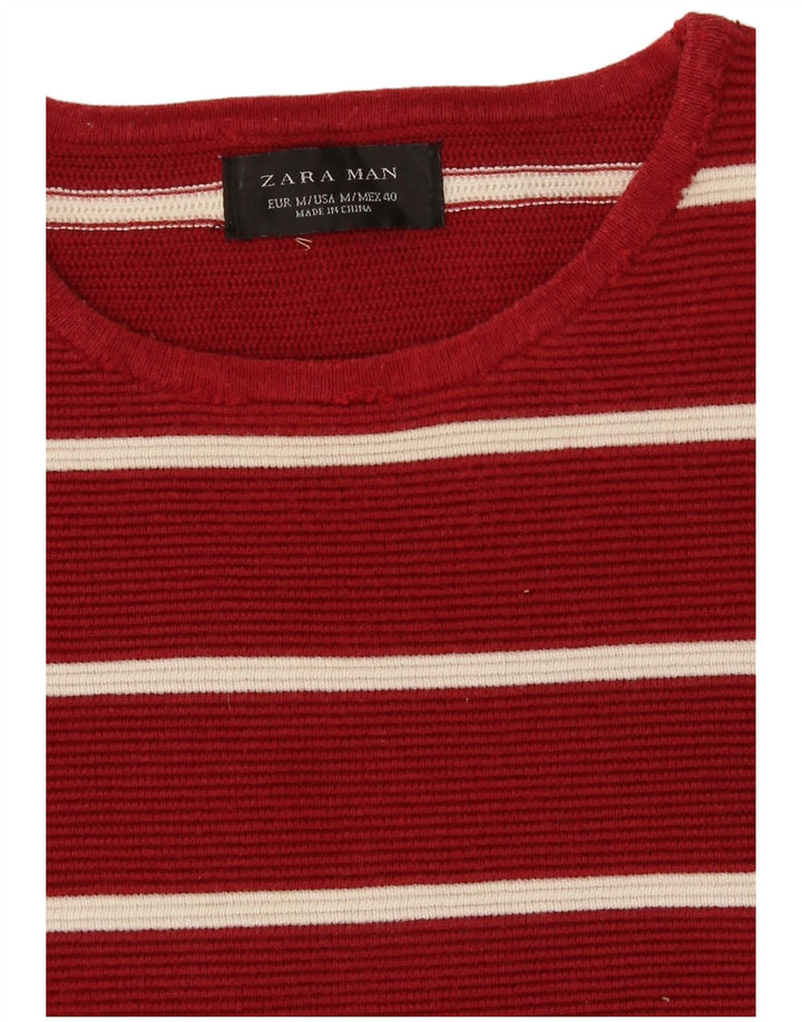 Zara Herren-Pullover mit Rundhalsausschnitt, Mittelrot gestreift