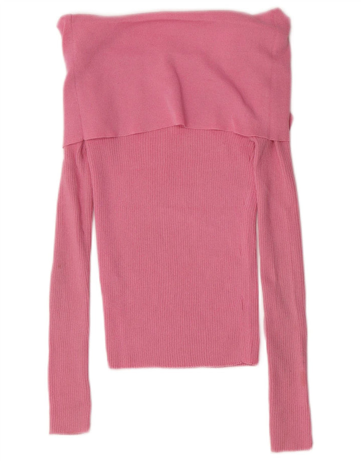 Zara Damen Langarm Crop Off Shoulder Top UK 12 Mittelrosa Viskose