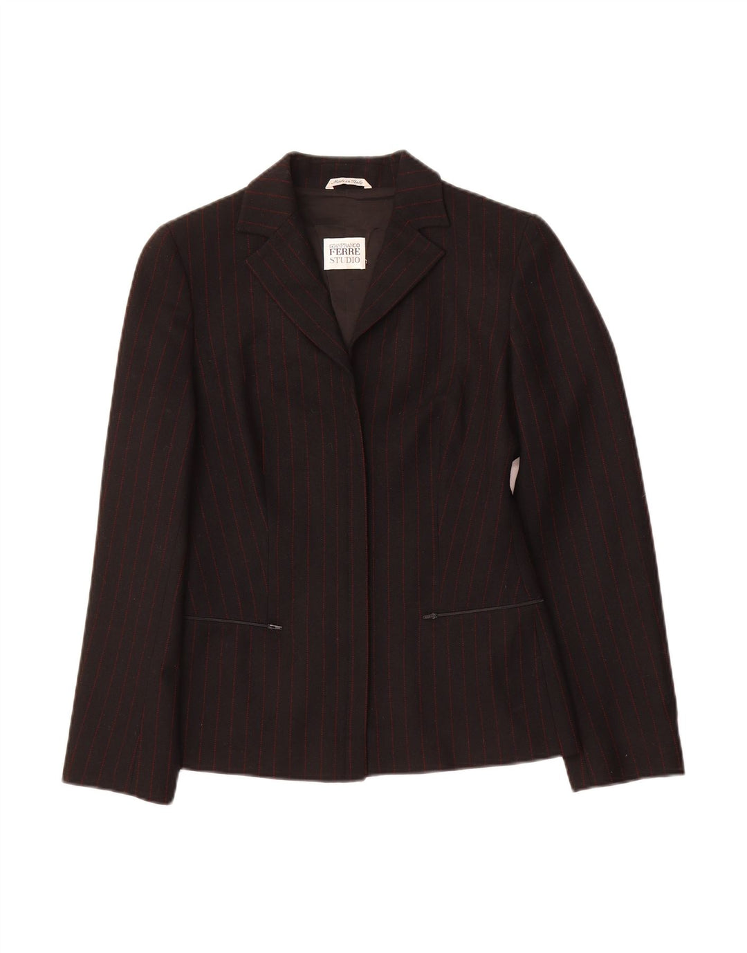 GIANFRANCO FERRE Womens Open Blazer Jacket UK 10 Small Black Pinstripe
