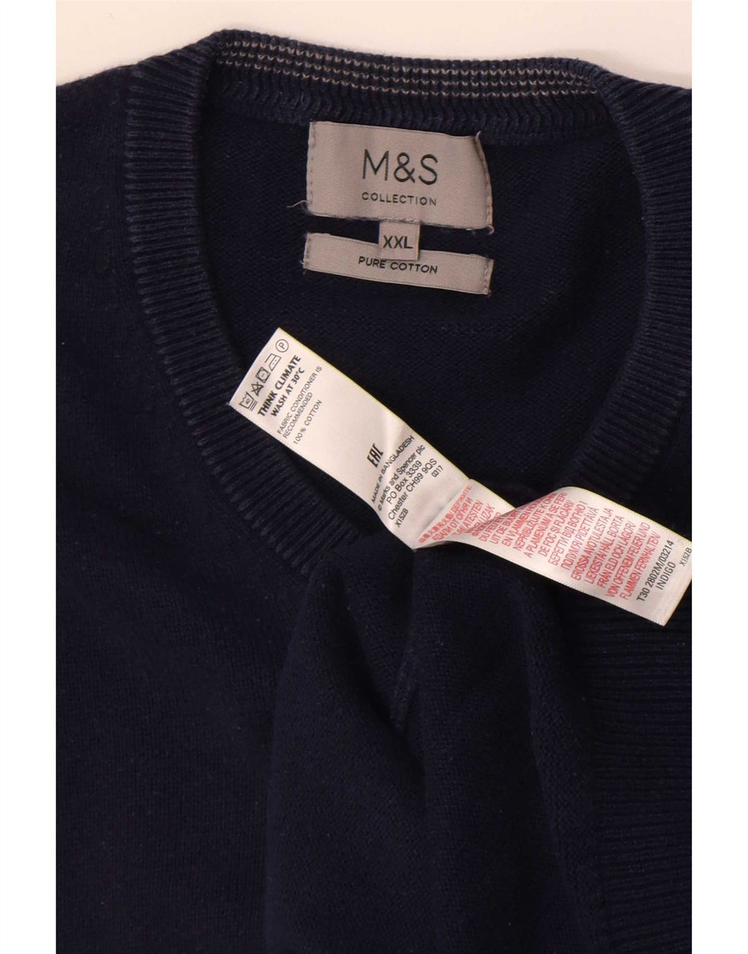 Marks & Spencer Herren-Pullover mit V-Ausschnitt, 2XL, marineblaue Baumwolle