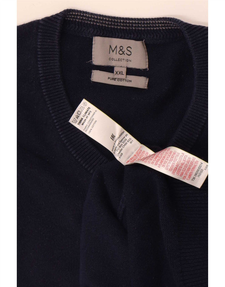 Marks & Spencer Herren-Pullover mit V-Ausschnitt, 2XL, marineblaue Baumwolle