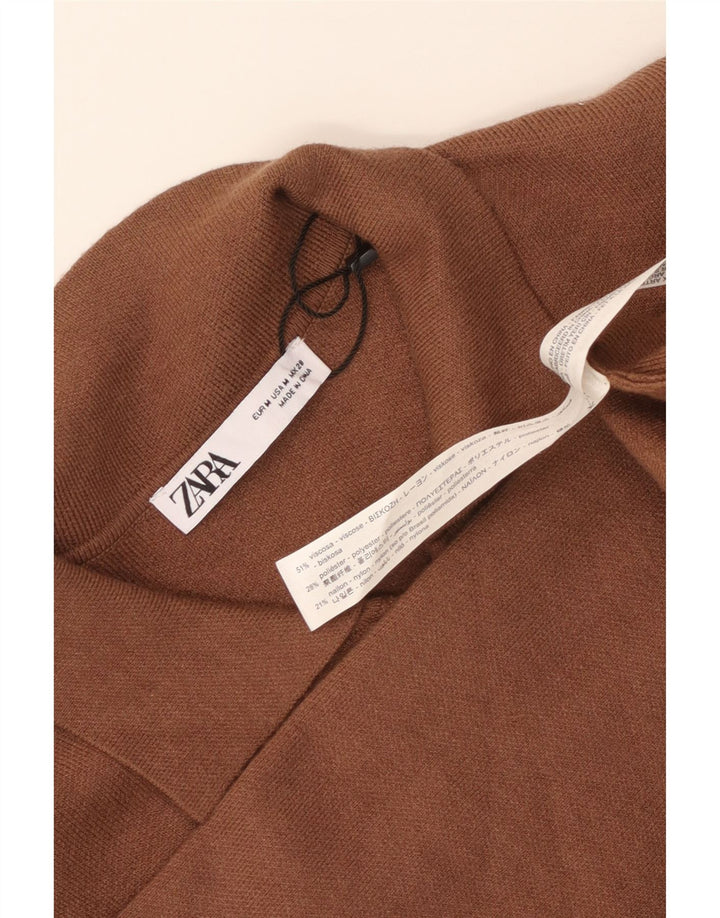 Zara Damen Langarm-Maxikleid UK 12 Mittelbraune Viskose