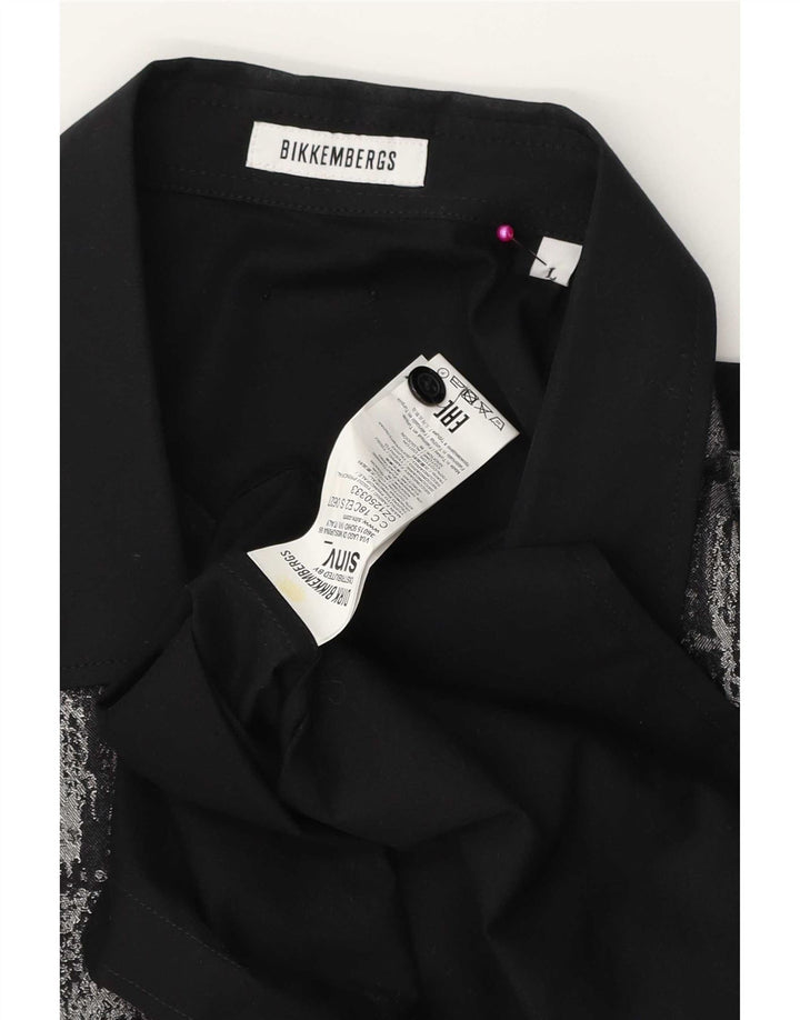 Bikkembergs Herren-Hemd mit abstraktem Muster, groß, aus schwarzer Baumwolle