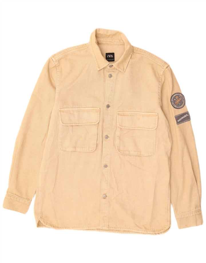 Zara Herren-Jeanshemd mit entspannter Passform, mittelbeige Baumwolle