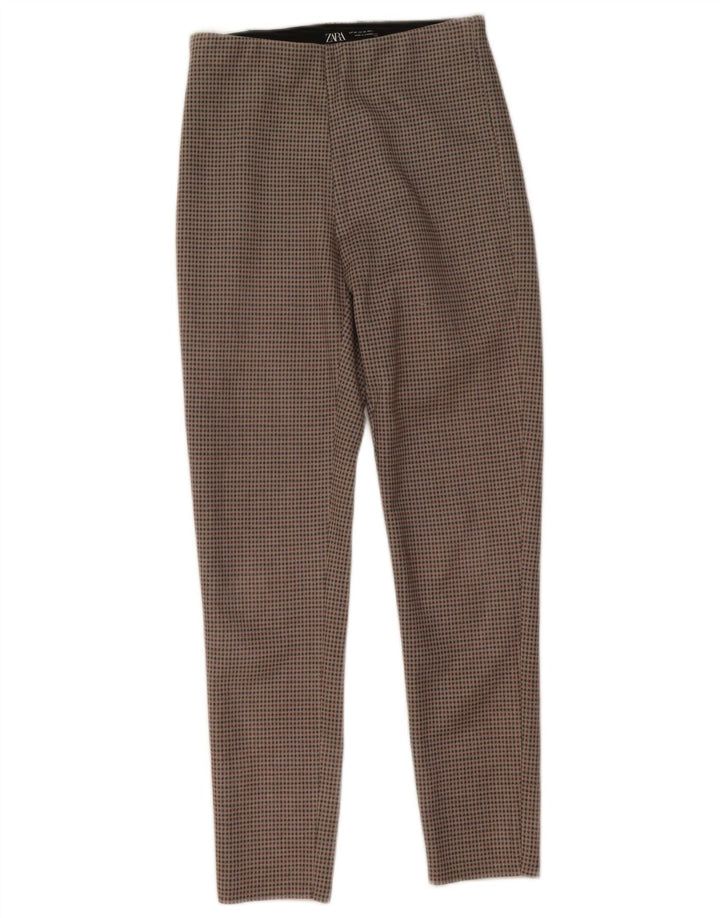 Zara Damen Leggings UK 4 XS Graues Hahnentritt-Polyester