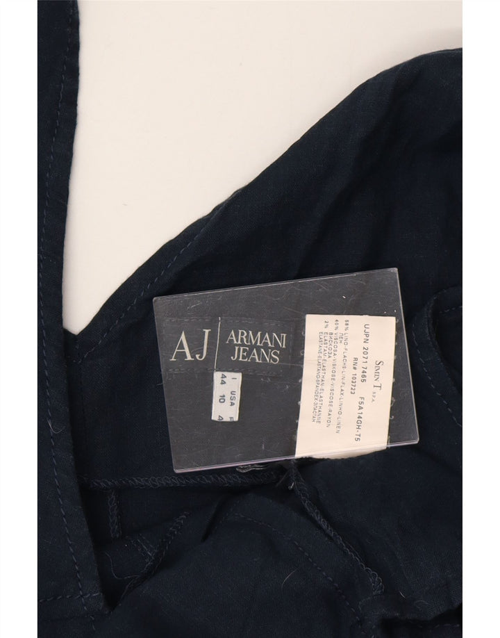 ARMANI JEANS Damen Ärmelloses Etuikleid IT 44 Mittelmarineblaues Leinen